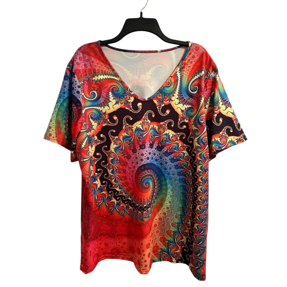 Hippie Eclectic Psychedelic Art Tunic Top Blouse Womens 2X Multicolor Festival